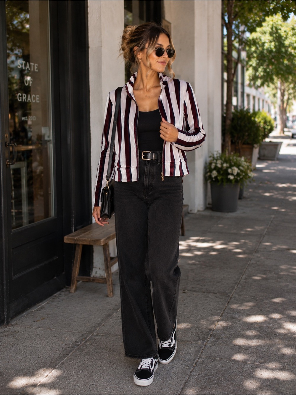 Chaser Track Jacket Velvet Burgundy Pink Stripe Full Zip Mock Neck